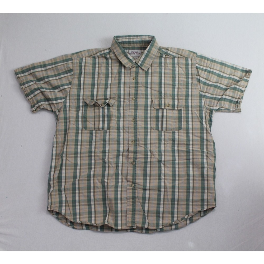 Wrangler Rugged Wear Men Plaid Gray Button Up Shirt Size XL